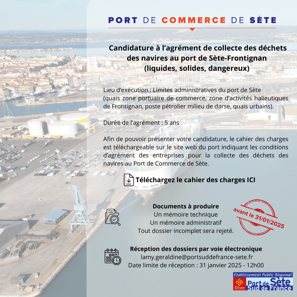 appel à candidature agrément prestation des déchets navires port de sete